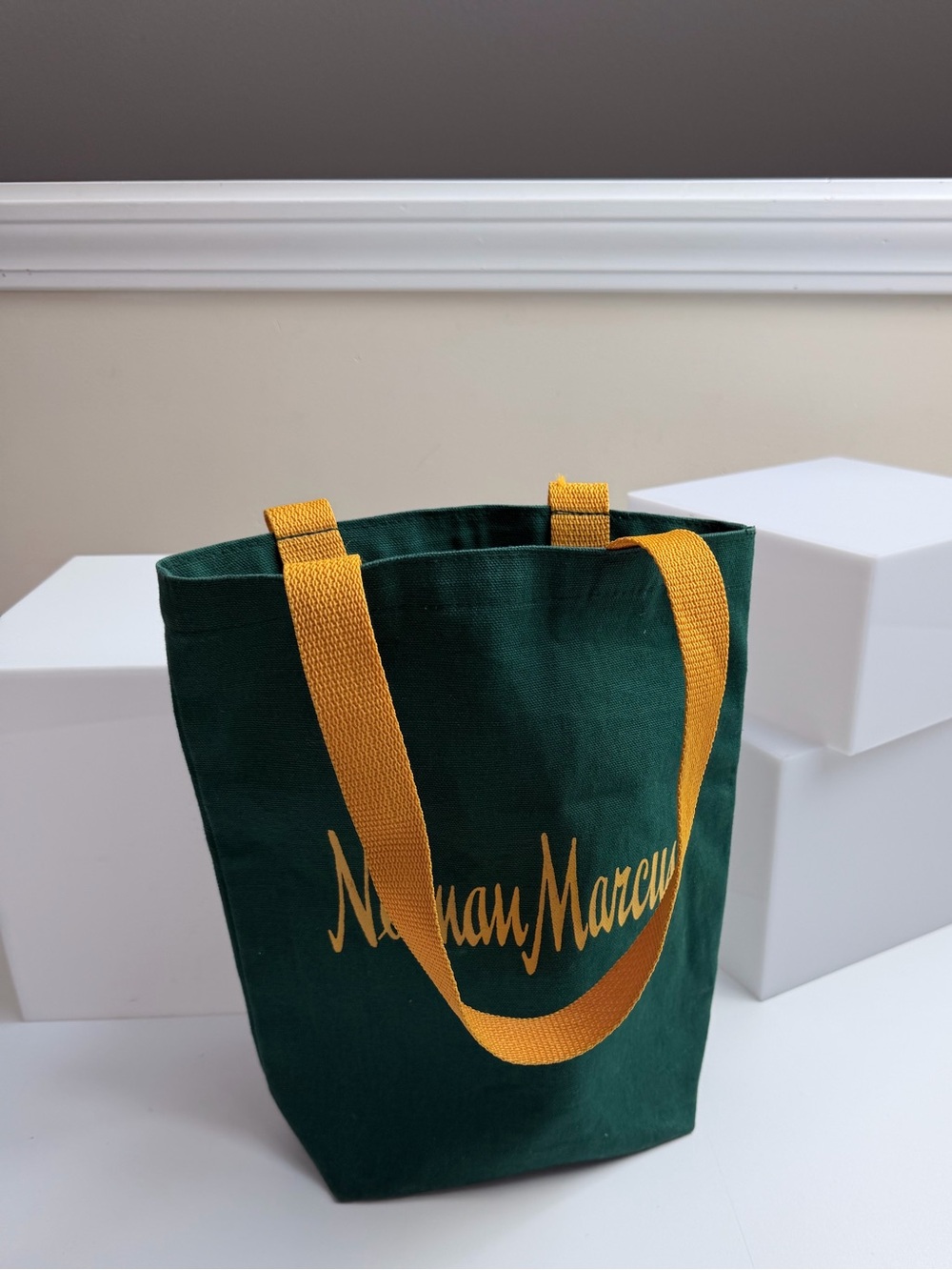 Neiman Marcus Department Store Branded Logo Small Tote Bag Green and Yellow - Picture 4 of 13